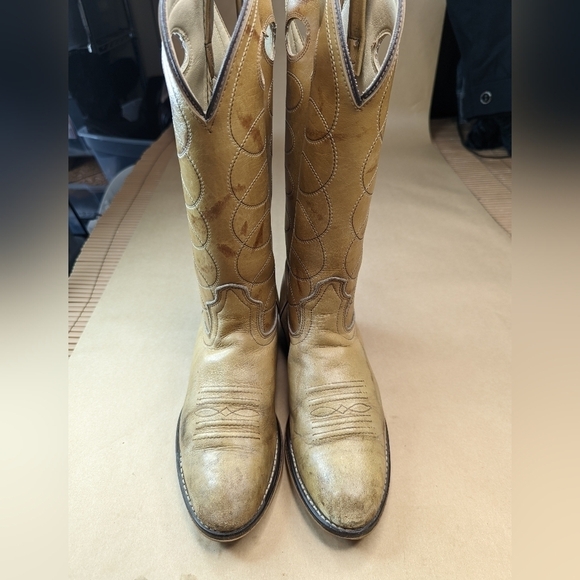Acme Marble Biege Leather Buckaroo Cowboy Boots Men's Size 9D Style 4612 Made in - Picture 2 of 9